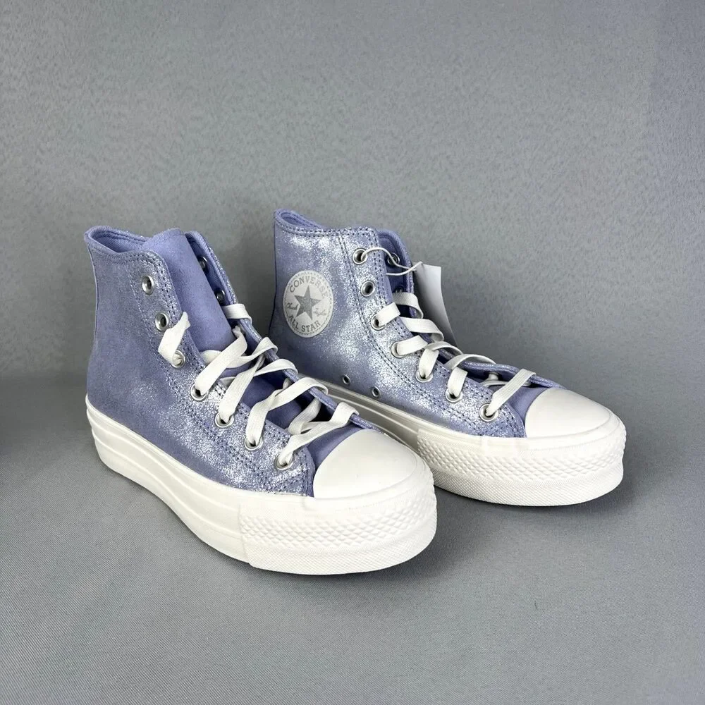 Converse Chuck Taylor All Star Lift Platform Suede Shimmer Womens 7.5 Lilac Shoe - Picture 4 of 13
